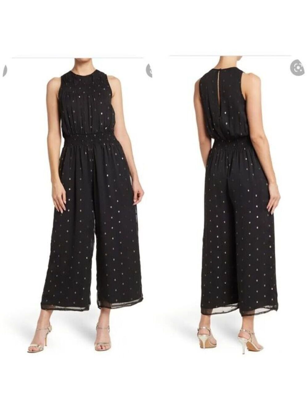 NWOT NSR Metallic Dot Jumpsuit Smocked Waist